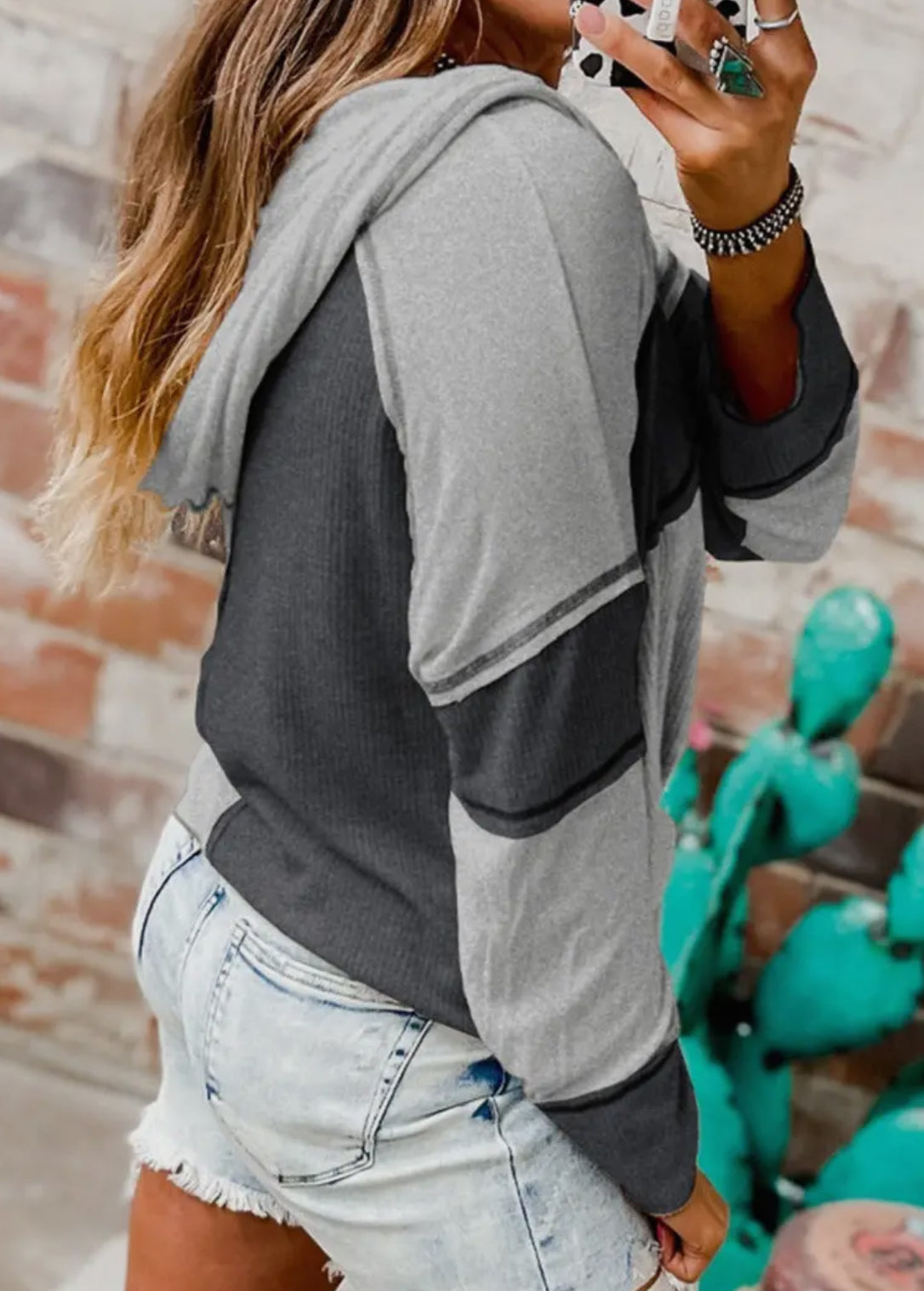 Colorblock Henley Hooded Top